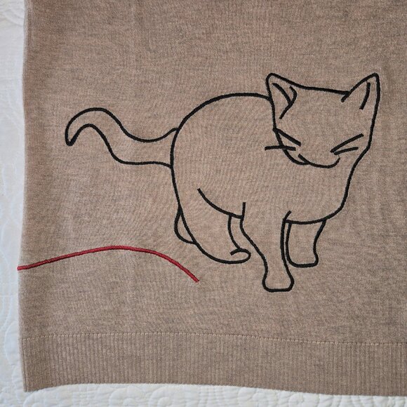 Maison Jules Heathered Mauve Pink Embroidered Cat Sweater in Misses size Medium - Picture 4 of 9